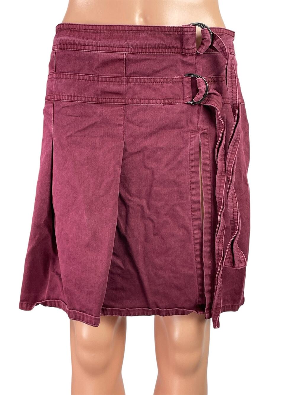 Urban Outfitters Kimchi Blue Burgundy Ginny Double Buckle Pleated Midi Skirt M